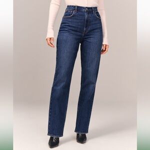A&F Curve Love Ultra High Rise 90s Straight Jean Long Dark Wash
